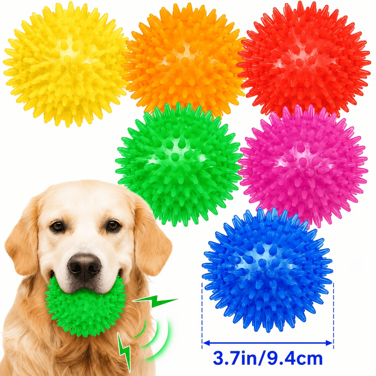 Squeaky Spikey Dog Toy Balls 4/6 Pack – BPA-Free Puppy Chew Toys for Teething, Durable Interactive Fetch Balls for Small, Medium & Large Dogs