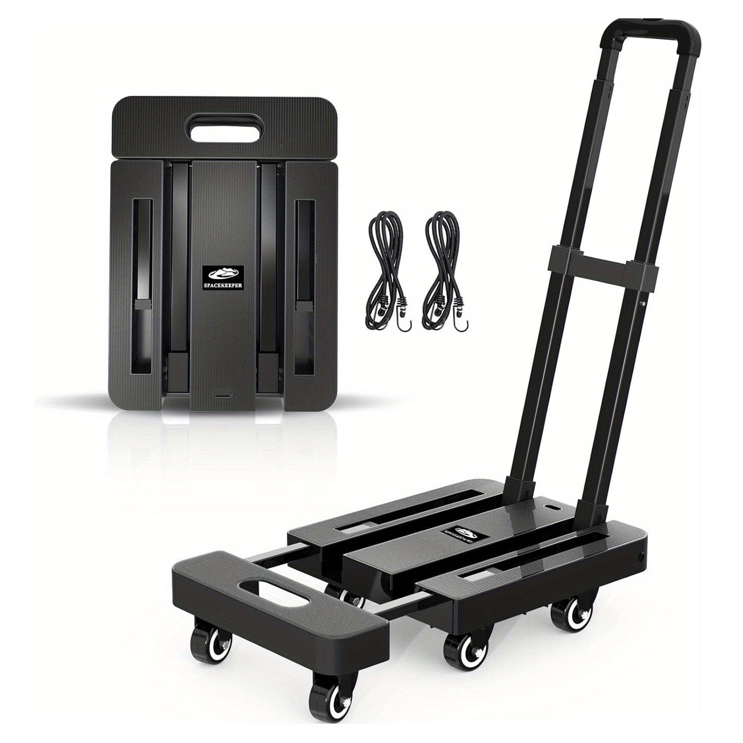 Folding Hand Truck 500 LB Heavy Duty Utility Dolly Platform Cart with 6 Wheels & 2 Elastic Ropes – Portable Luggage Cart for Moving, Shopping, Office, Warehouse & Garden Use | Black | ShopVora CA