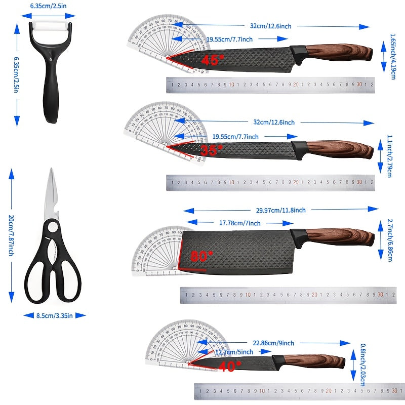 Professional Chef Knife Set 6-Piece with Wooden Handles – Ultra-Sharp Rust-Proof Stainless Steel Kitchen Knives with Cleaver, Paring, Utility Knife, Scissors & Peeler