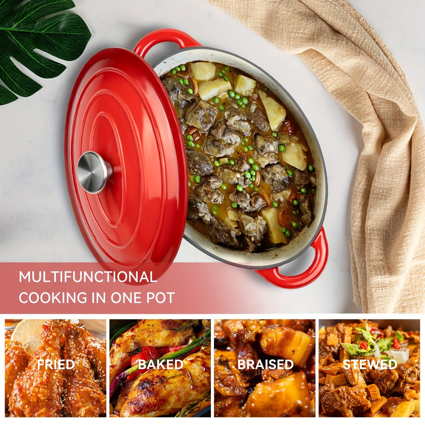 Enameled Cast Iron Dutch Oven 4.5 QT Oval with Lid & Dual Handles – Non-Stick Enamel Coated Cookware for Cooking, Bread Baking & Braising, Kerilyn Dutch Oven Pot for Canadian Kitchens, Multiple Colours