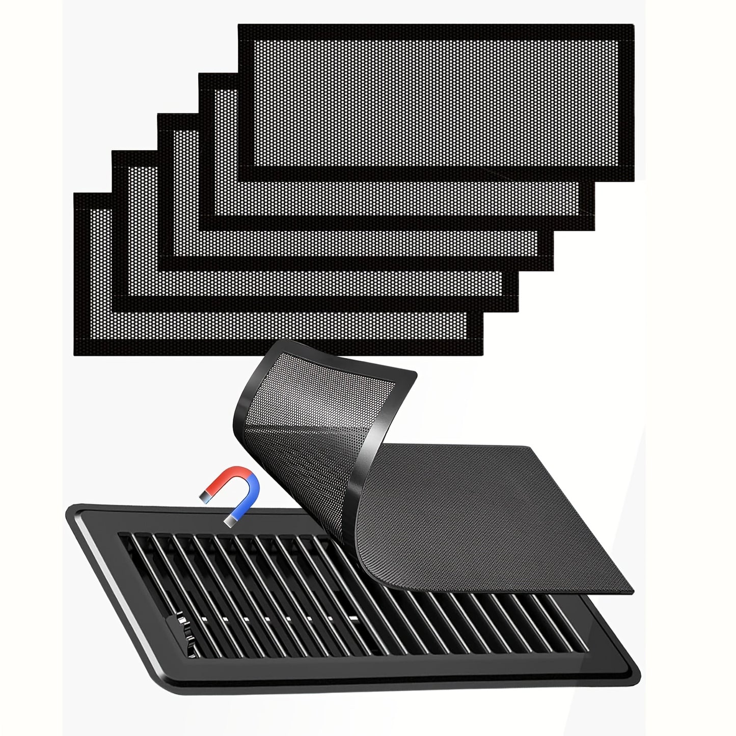 Insect & Rodent Proof Magnetic Vent Covers 6-Pack – 4x10" Heavy-Duty PVC Grid Screen for Floor, Ceiling & Wall HVAC Registers, White or Black, Easy No-Tool Install