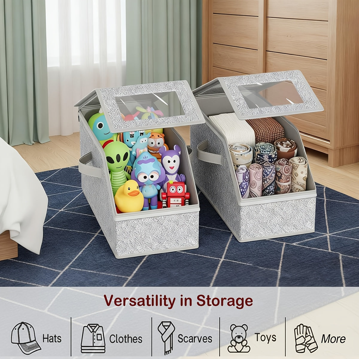 Stackable Baseball Cap Storage Box with Transparent Window – Sturdy Cardboard Hat Organizer Box for Caps, Underwear, Socks & Toys, Space-Saving Closet Storage for Men – Gray, 1 or 2 Pack