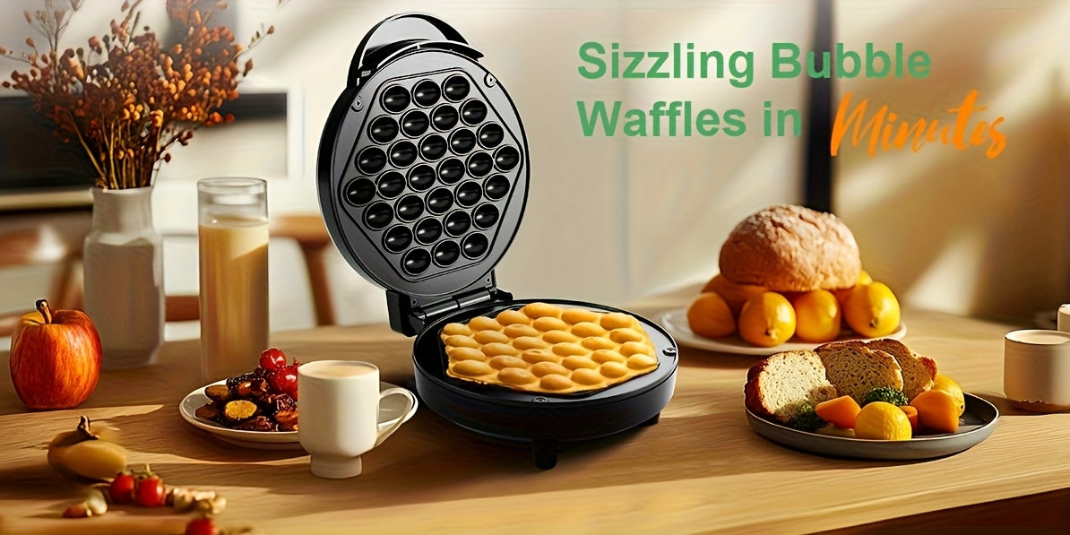 Bubble Waffle Maker 1000W Electric Stainless Steel – Non-Stick 8.4" Egg Waffle Griddle, Ready in 5 Minutes, for Ice Cream Cones, Desserts & Breakfast – Christmas Gift Idea