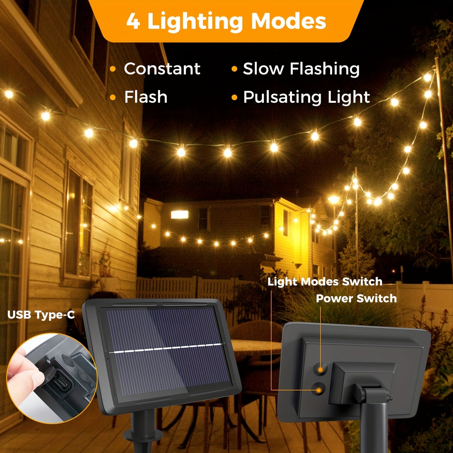 75ft Solar String Lights with Shatterproof G40 Bulbs & 4 Lighting Modes – Dimmable Solar Hanging Lights for Backyard, Garden, Patio, Balcony & Party Decoration | ShopVora CA
