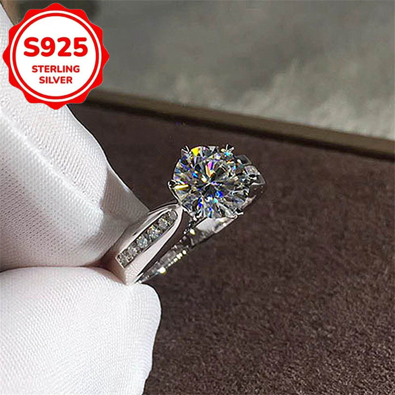 S925 Silver Moissanite Classic Ring for Women - Shiny Diamond-Like Stone, Hypoallergenic Comfortable Fit, Elegant Jewelry for Daily Wear, Birthdays, Anniversaries, Engagements & Weddings