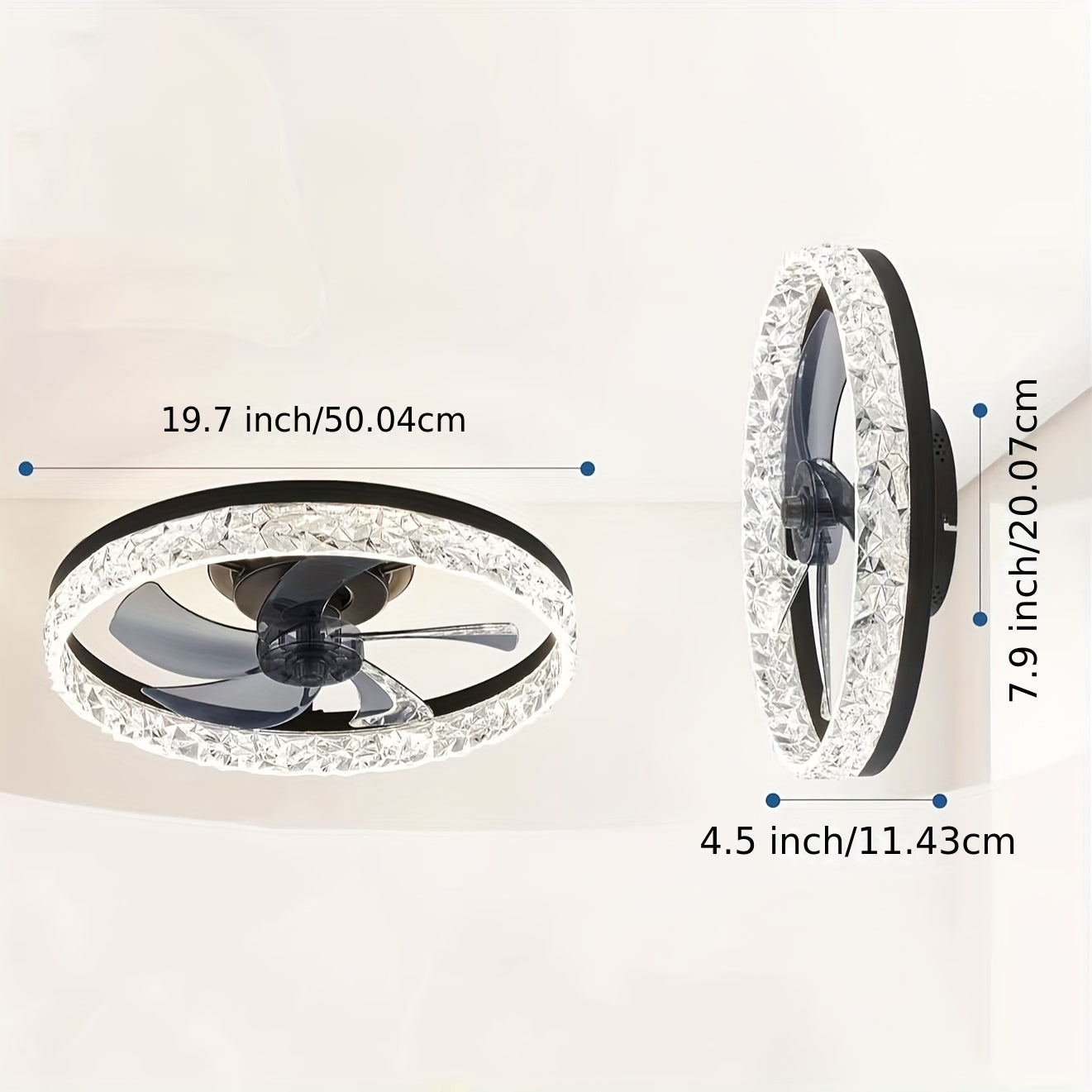 Low Profile Bladeless Ceiling Fan with Light & Remote 19.7" – Flush Mount Fandelier, 3000K–6500K Dimmable LED, Modern Black, Whisper-Quiet for Bedroom & Living Room Canada