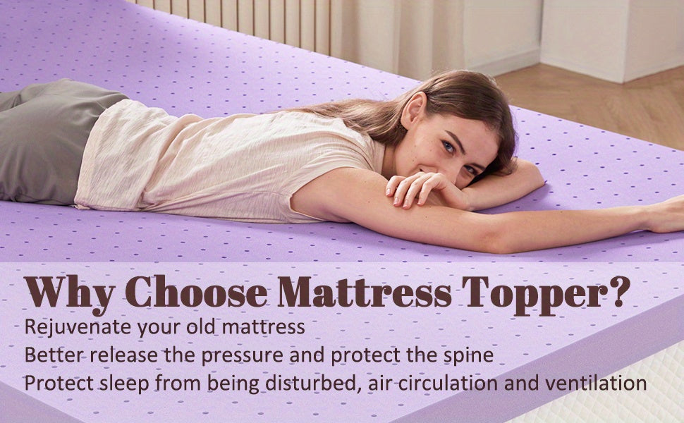 Cool Gel Memory Foam Mattress Topper 1.5"/2"/3"/4" Thick - Ventilated Breathable Cooling Pad, Stain Resistant, Fits All Mattress Sizes - Purple | ShopVora CA
