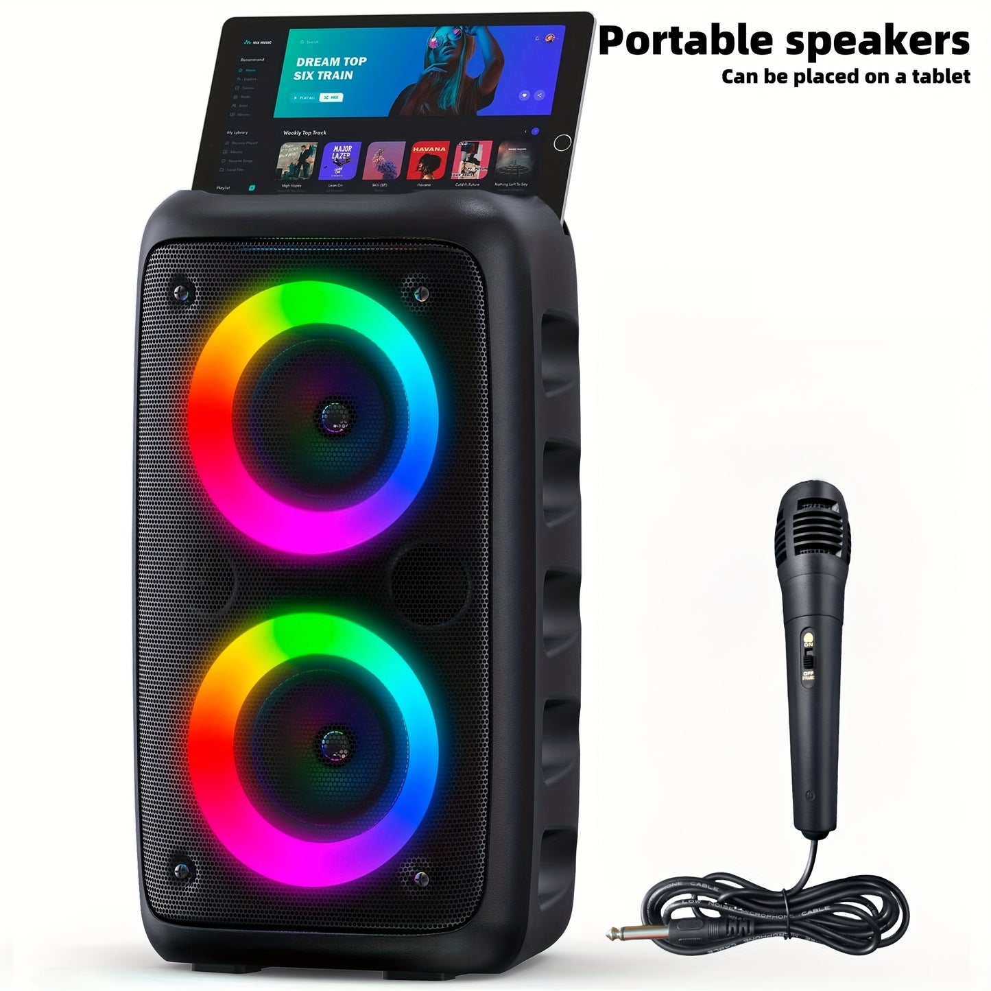 Party Bluetooth Speaker with Microphone & Disco Light – Large Subwoofer Wireless Speaker, TWS Stereo, TF/AUX/MIC Support, Outdoor & Indoor Use, Birthday & Event Gift – Black