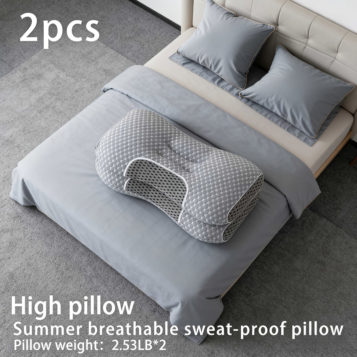 Neck Massage Pillow 2-Pack 1100G Soft Woven – Adjustable Ergonomic Profile, High-Quality Pillow Core with Detachable Pillowcase for Sleeping Comfort, Couple Bedding Set Canada