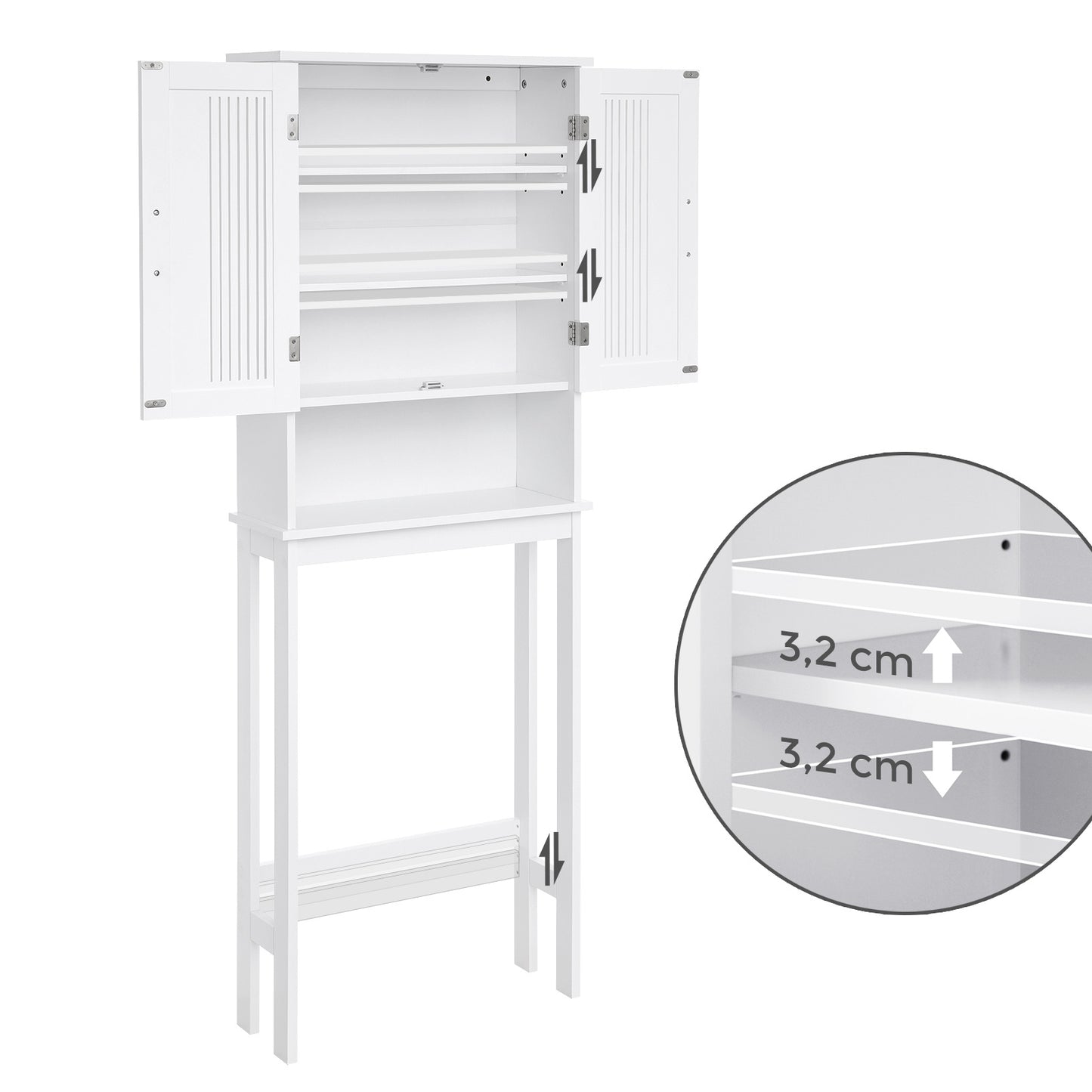 Bathroom Space Saver Cabinet Over-The-Toilet 4-Tier Adjustable Storage Unit with Bottom Bar Shelf Organizer White for Small Bathroom Powder Room Apartment Guest Bathroom Canada