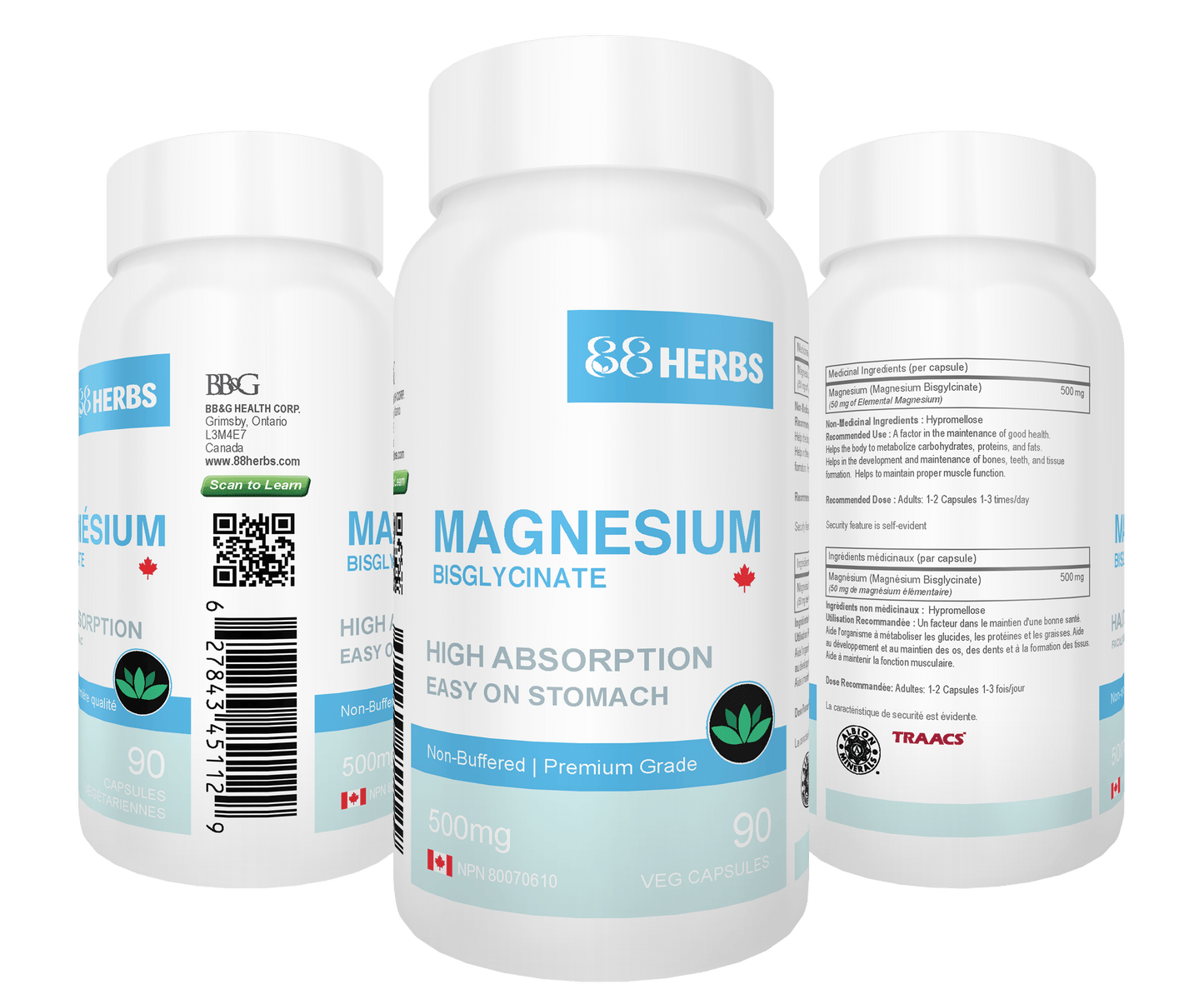 Magnesium Bisglycinate 500mg – Highest Absorption Non-Buffered Pure Formula, 90 Veg Caps, No Fillers, Easy on Stomach, Sleep, Muscle & Stress Relief Supplement | ShopVora CA