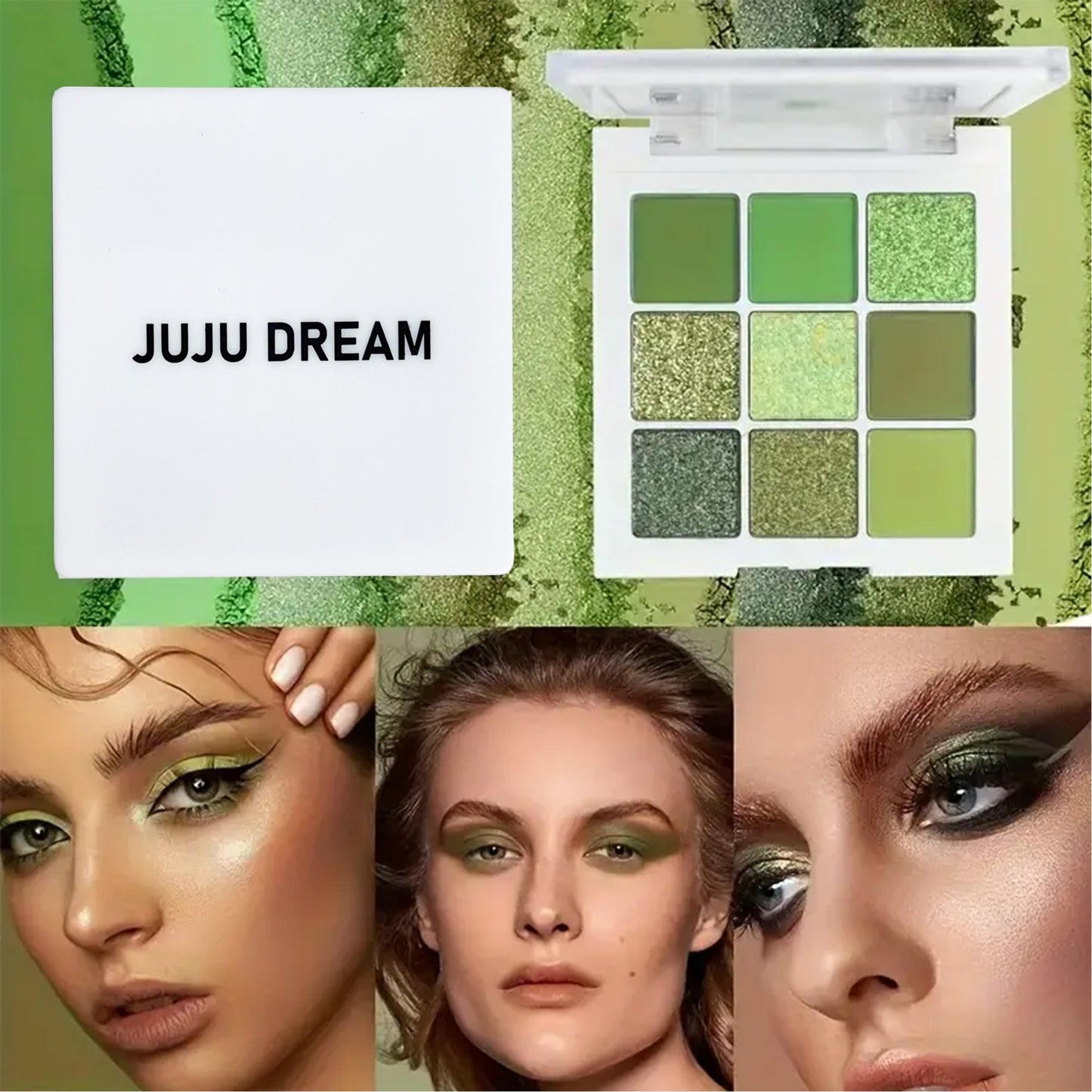 Avocado Green 9-Color Eyeshadow Palette – Highly Pigmented Matte & Shimmer Glitter Eye Makeup, Water-Resistant Long-Lasting for Festivals, Parties & Everyday Looks