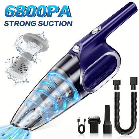 Handheld Vacuum Cleaner 6800PA Strong Suction 2000mAh Cordless, Low Noise, Multi-Attachment – Car Interior, Home & Pet Hair Cleaning, Pink Gift for Women & Girls