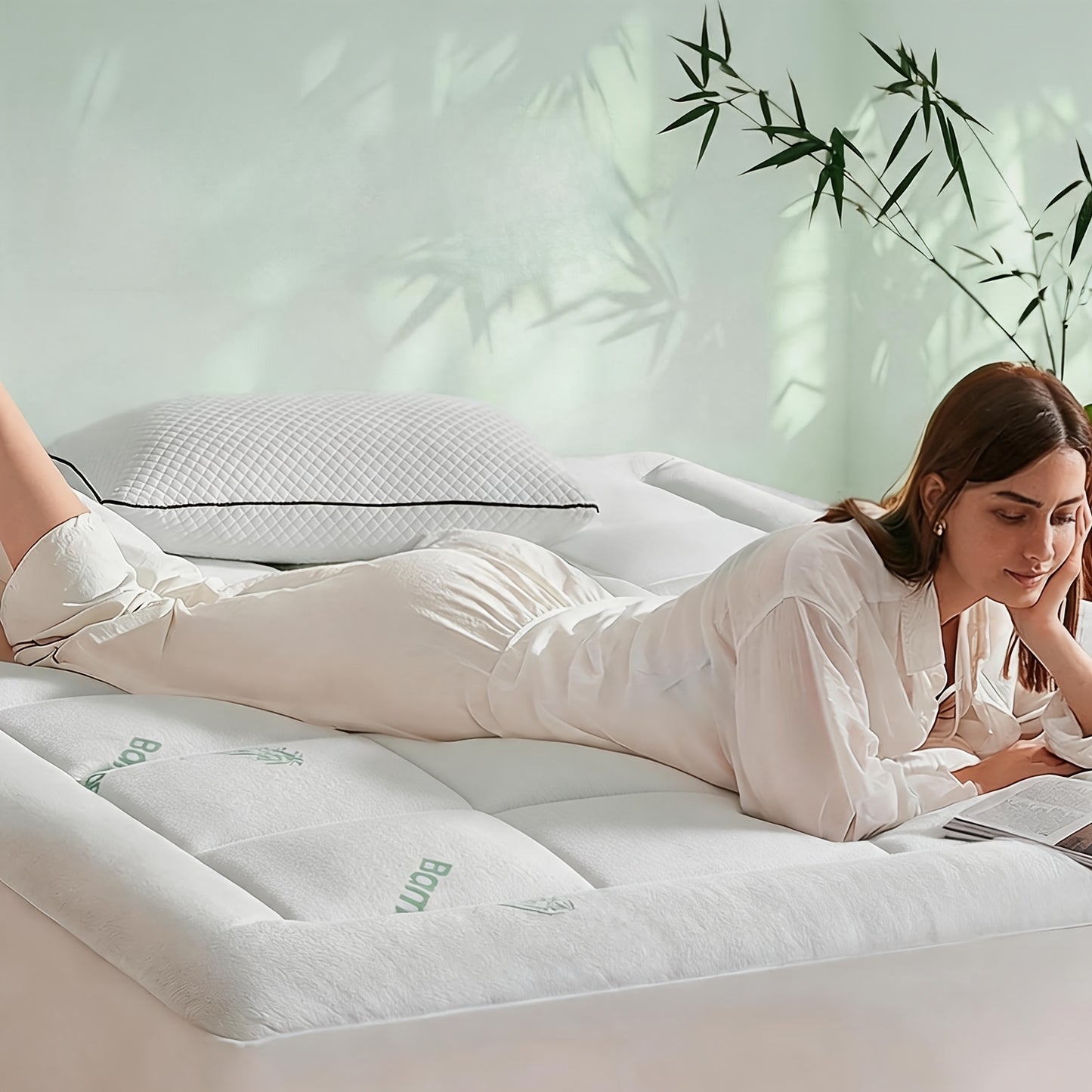 Bamboo Rayon Cooling Mattress Topper for Hot Sleepers – Pillow Top Mattress Pad with 8-21" Deep Pocket, Breathable & Soft, CA Warehouse