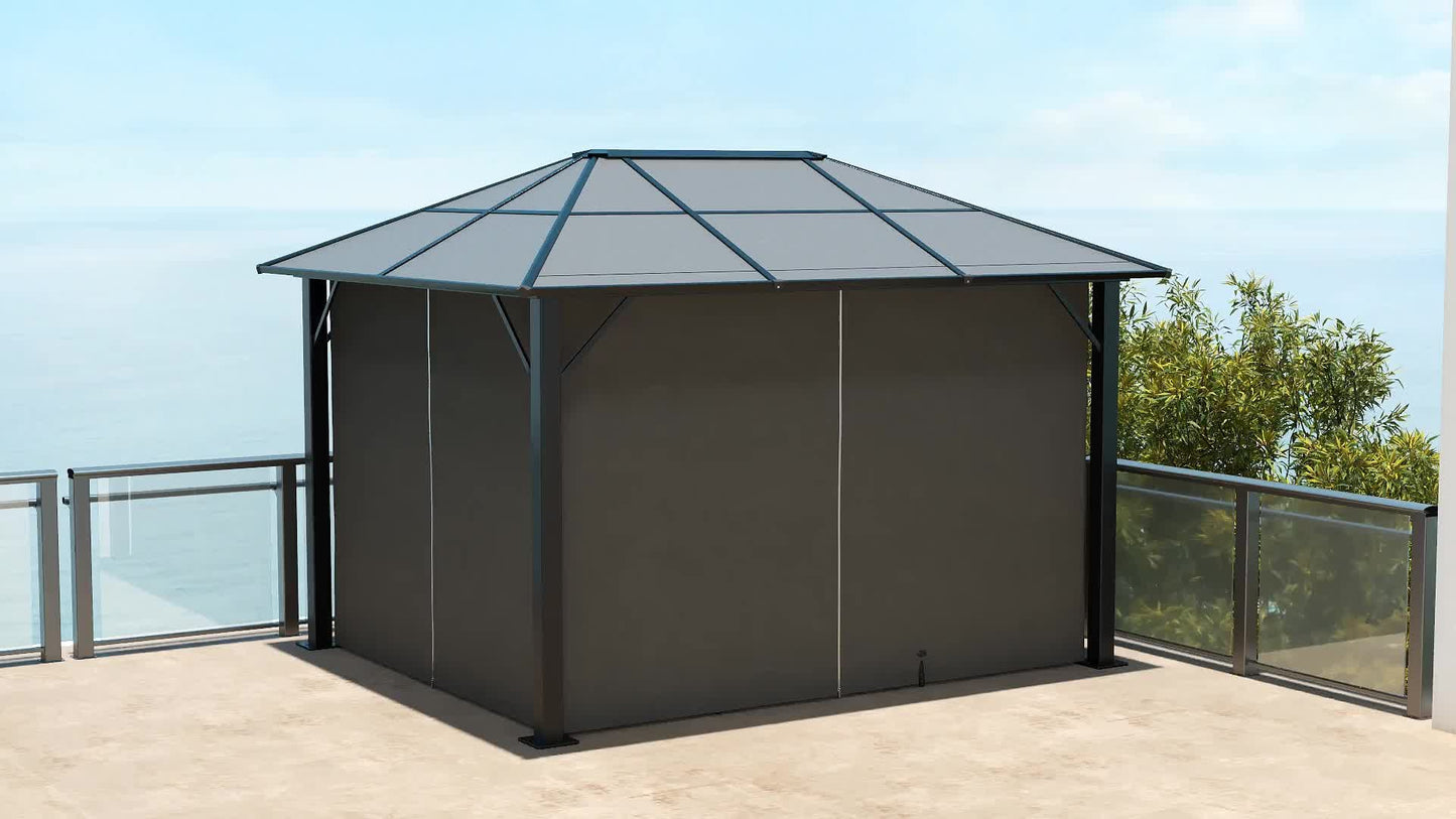 Gazebo Privacy Curtains 4-Panel with Zipper – Replacement Side Panels for 10’x12’ Gazebo or Pergola, Durable Polyester Fabric, Hooks & C-Rings Included, Wind & Sun Protection – Brown