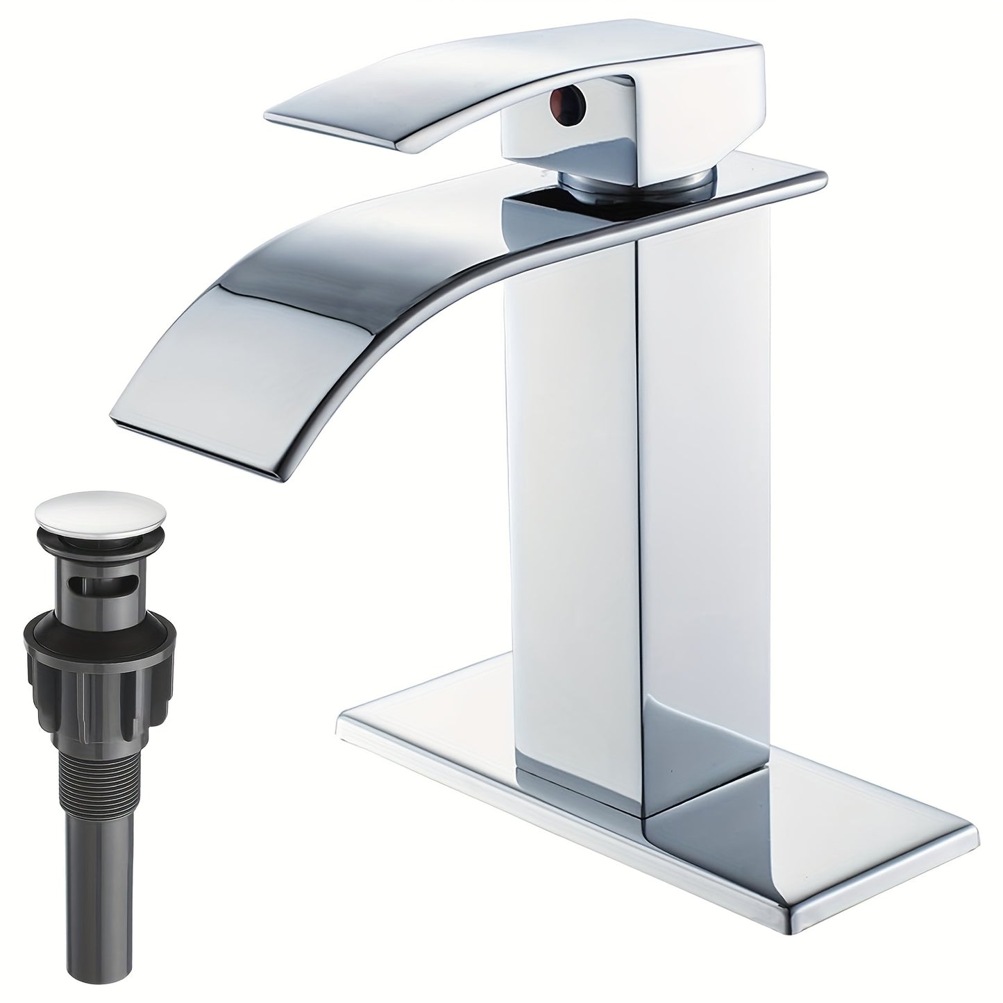 Waterfall Bathroom Faucet Matte Black Single Handle – 1 or 3 Hole Sink with Deck Plate & Supply Lines, Modern Vanity Lavatory Faucet for Bathroom RV & Vessel Sink, Canada