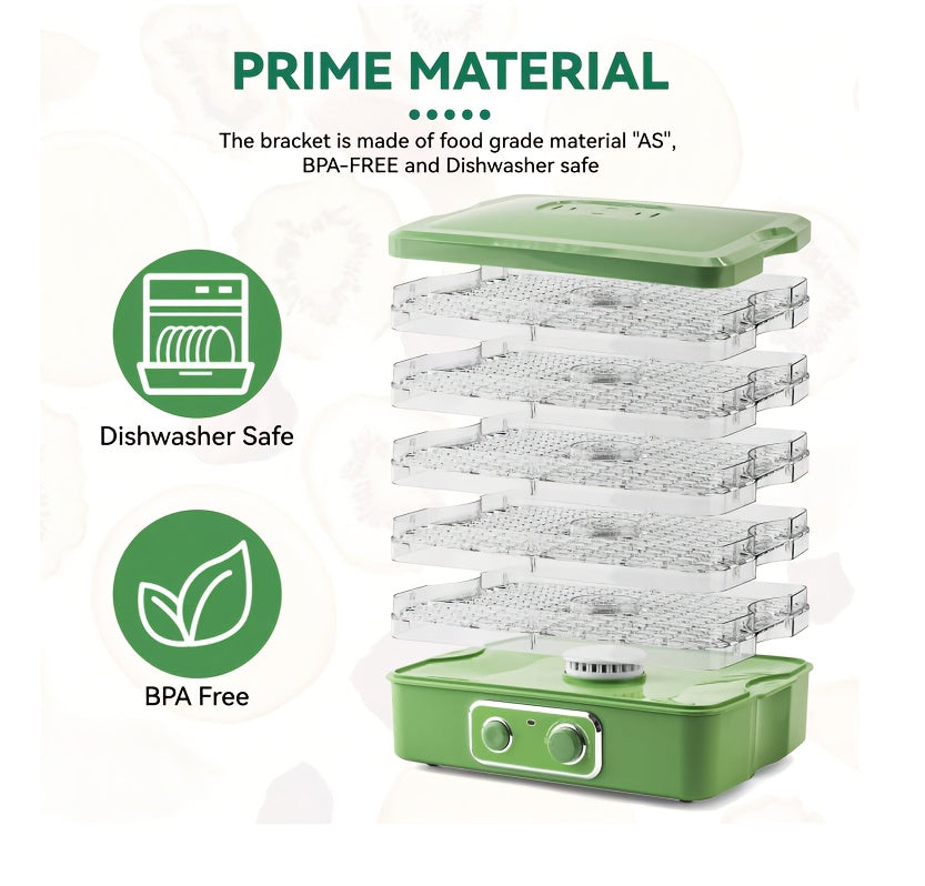 5-Tray Food Dehydrator Machine with Digital Timer & Thermostat – For Jerky, Fruits, Herbs, Veggies, Yogurt & Pet Treats, Energy-Saving, Ultra-Quiet, Dishwasher-Safe Trays