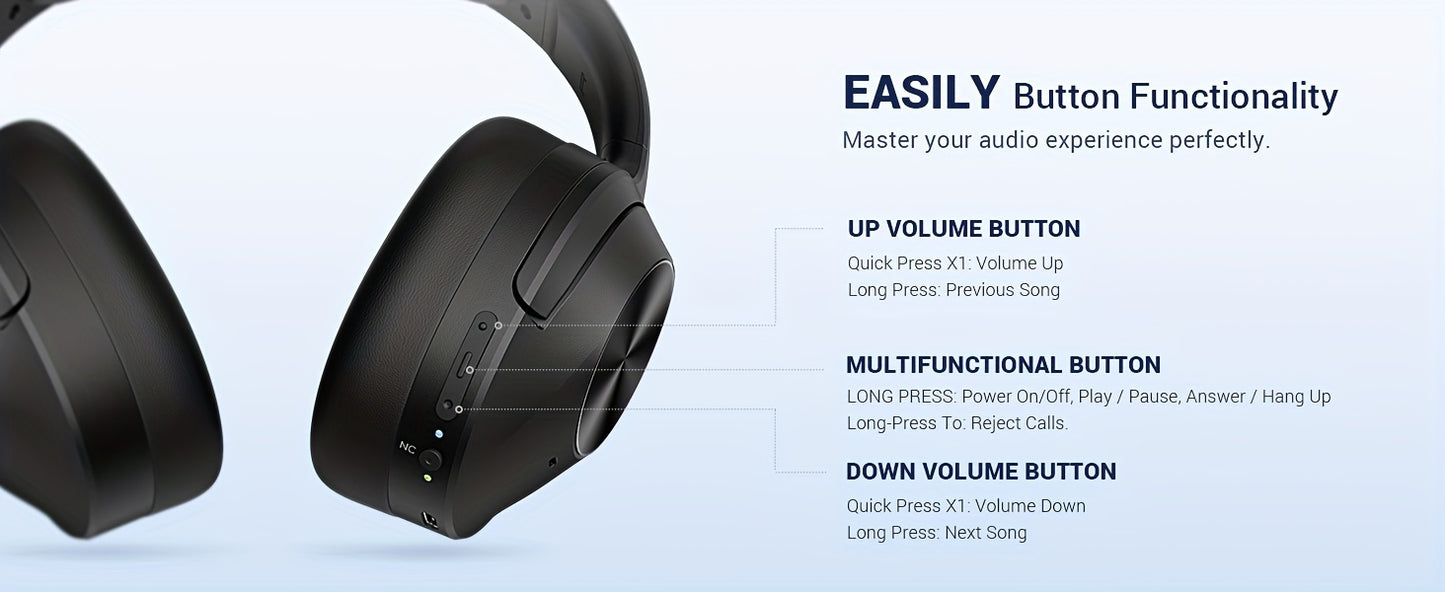 Hybrid Active Noise Cancelling Wireless Headphones with Microphone, 30H Playtime, Deep Bass Hi-Fi Audio, Memory Foam Ear Cups, Bluetooth 5.3 Over-Ear Headphones