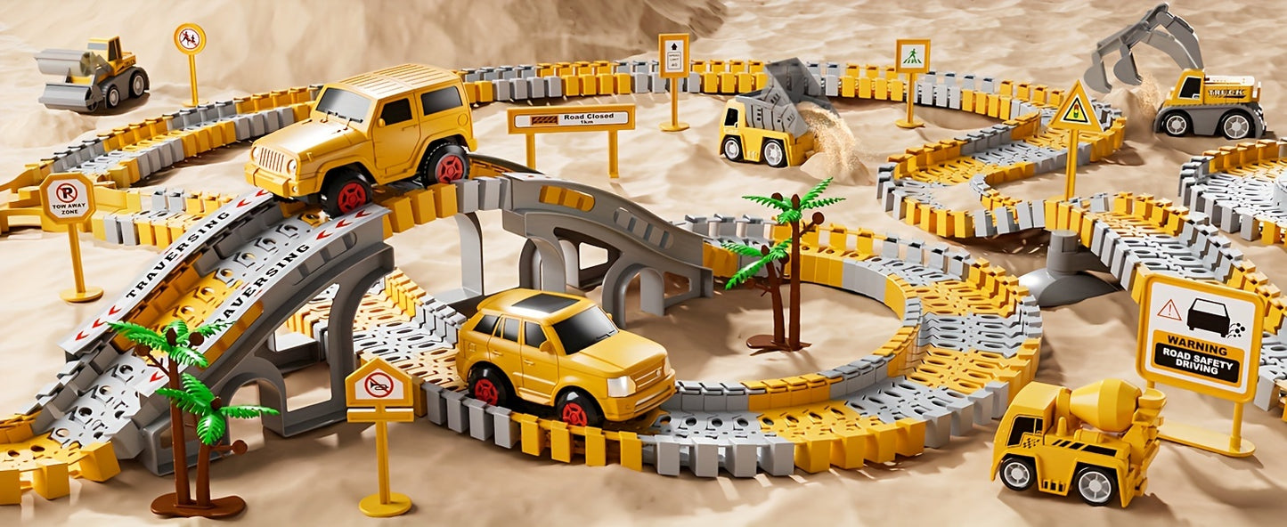 Race Track Toy Set 236 Pieces for Boys Ages 3-7 – Construction Vehicle Car Track Playset, STEM Building Gift for Kids Age 3 4 5 6 7