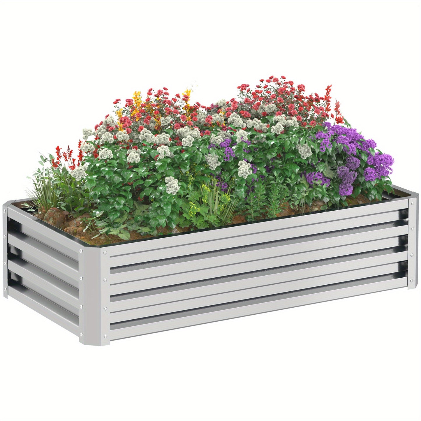 Galvanized Steel Raised Garden Bed 4x2x1ft – Outsunny Outdoor Metal Planter Box for Vegetables Herbs Flowers, Rust-Resistant Silver Galvanized Planter for Backyard Patio Garden – Easy Assembly