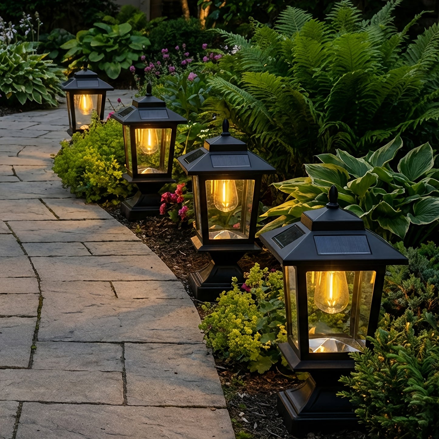 Solar Post Cap Lights for 4x4 Wood Posts – HOODINK 2-Pack Waterproof Outdoor LED with Glass Shade, Matte Black Deck Fence & Patio Decor