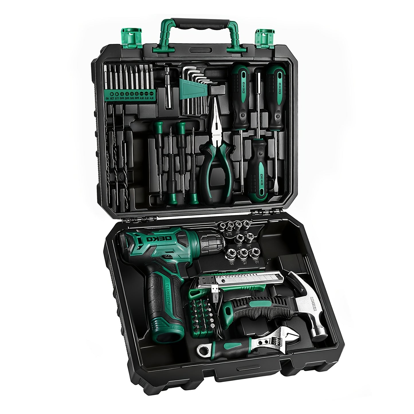 128-Piece Household Tool Kit with 8V Cordless Drill & Driver β 1.5Ah Rechargeable Battery, All-in-One Hand Tool Box for Home Repair, Garden, Camping & Office Maintenance, Craftsman Gift