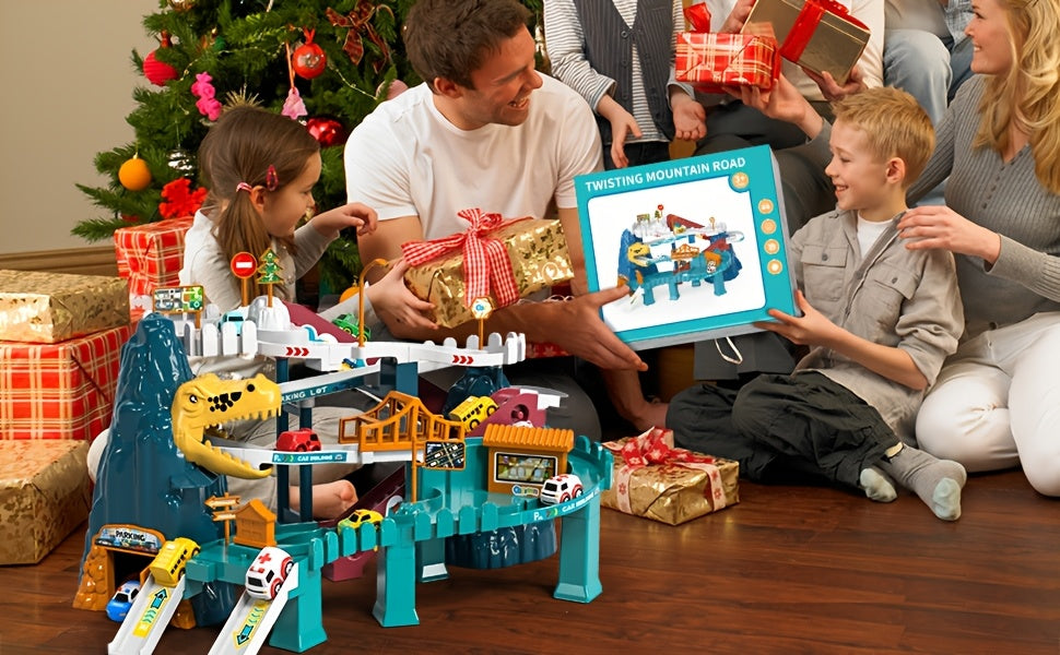 Dinosaur Race Track Toy for Kids with 10 Cars – Car Ramp Track Dinosaur Playset for Boys & Girls, Fun Racing Toy for Toddlers, Best Birthday & Christmas Gift for Kids