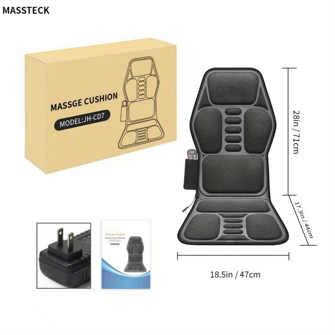 Massager Seat Cushion with Heat for Couch & Chair – 9 Vibration Motors, Triple Back Heating Pad, Lumbar Traction, Full Body Relief for Back Waist Hip Leg – ShopVora CA