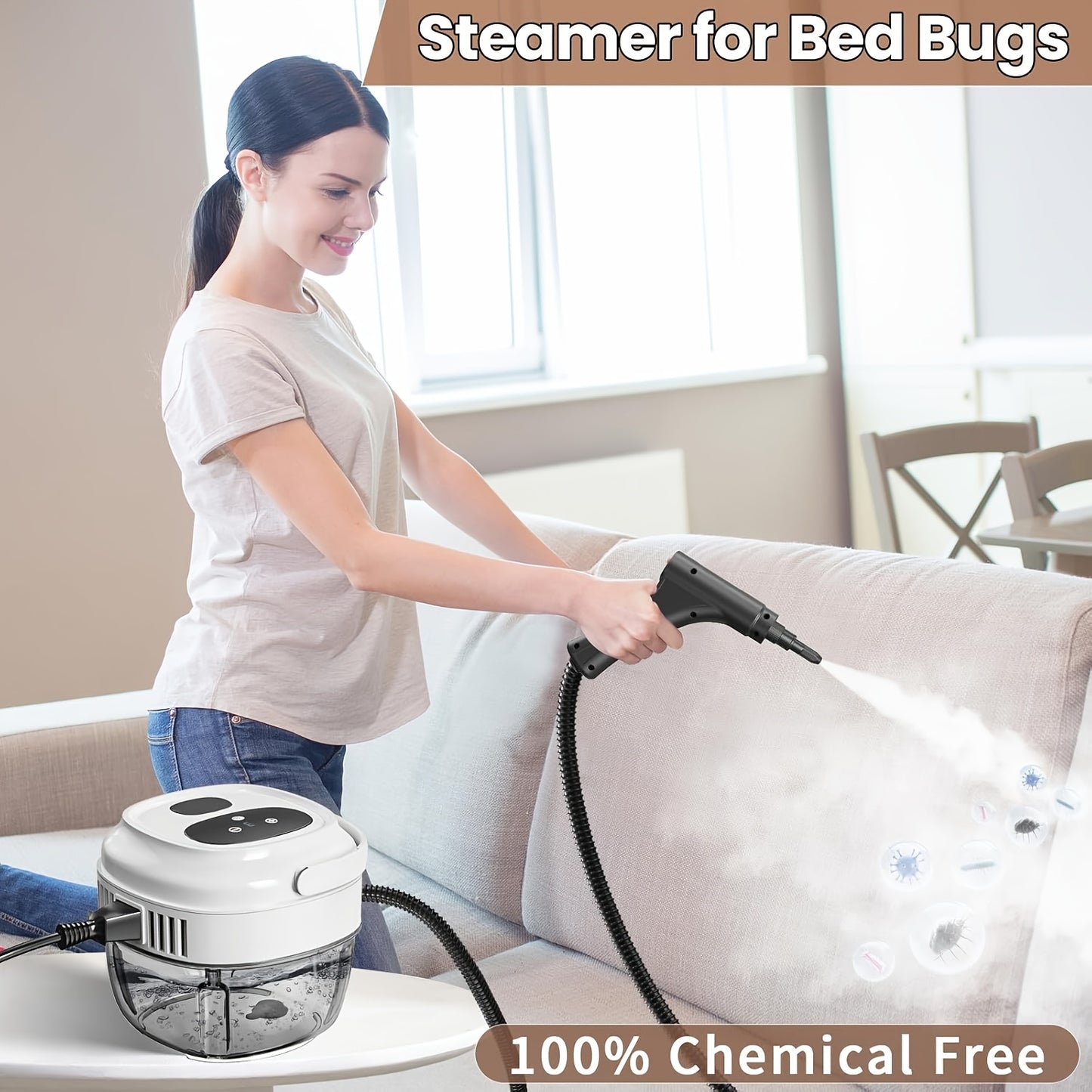 2500W Handheld Steam Cleaner with 57.48oz Tank & Handle-Controlled Steam β High Temperature Pressurized Portable Steamer for Home, Car, Bed Bugs, Furniture & Grout | ShopVora CA