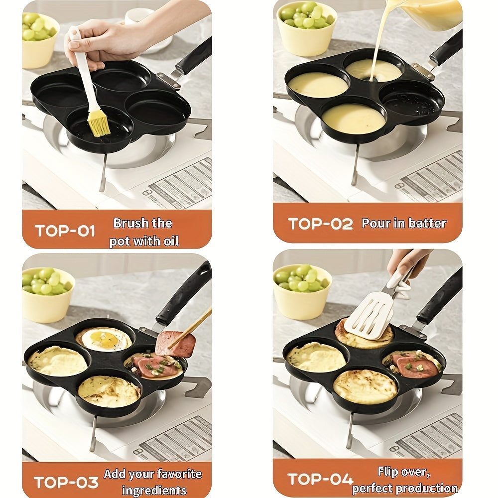 4-in-1 Non-Stick Egg Pan & Omelette Maker – Multi-Purpose Cast Iron Frying Pan with Single Handle, Dishwasher Safe, Compatible with Electric & Coil Stoves, for Pancakes, Eggs & More