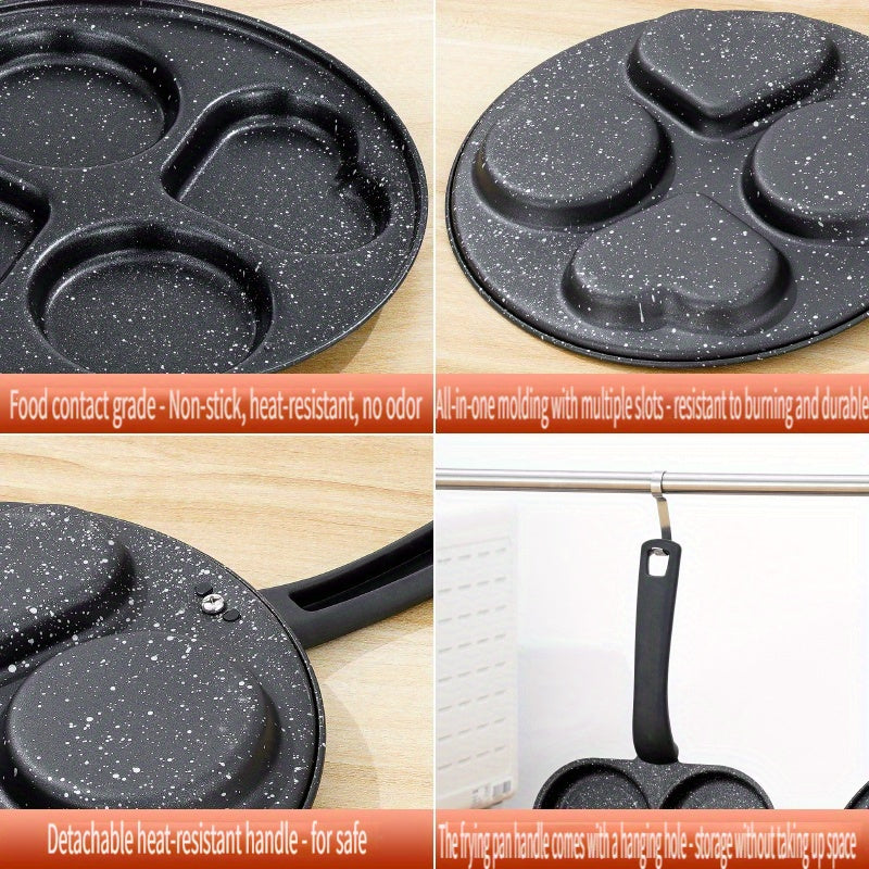 4-in-1 Cast Iron Egg Cooker Non-Stick Frying Pan – 4-Compartment Multi-Function Skillet for Eggs, Pancakes & Egg Rolls, Dishwasher Safe, Induction & Electric Stove Compatible, Space-Saving