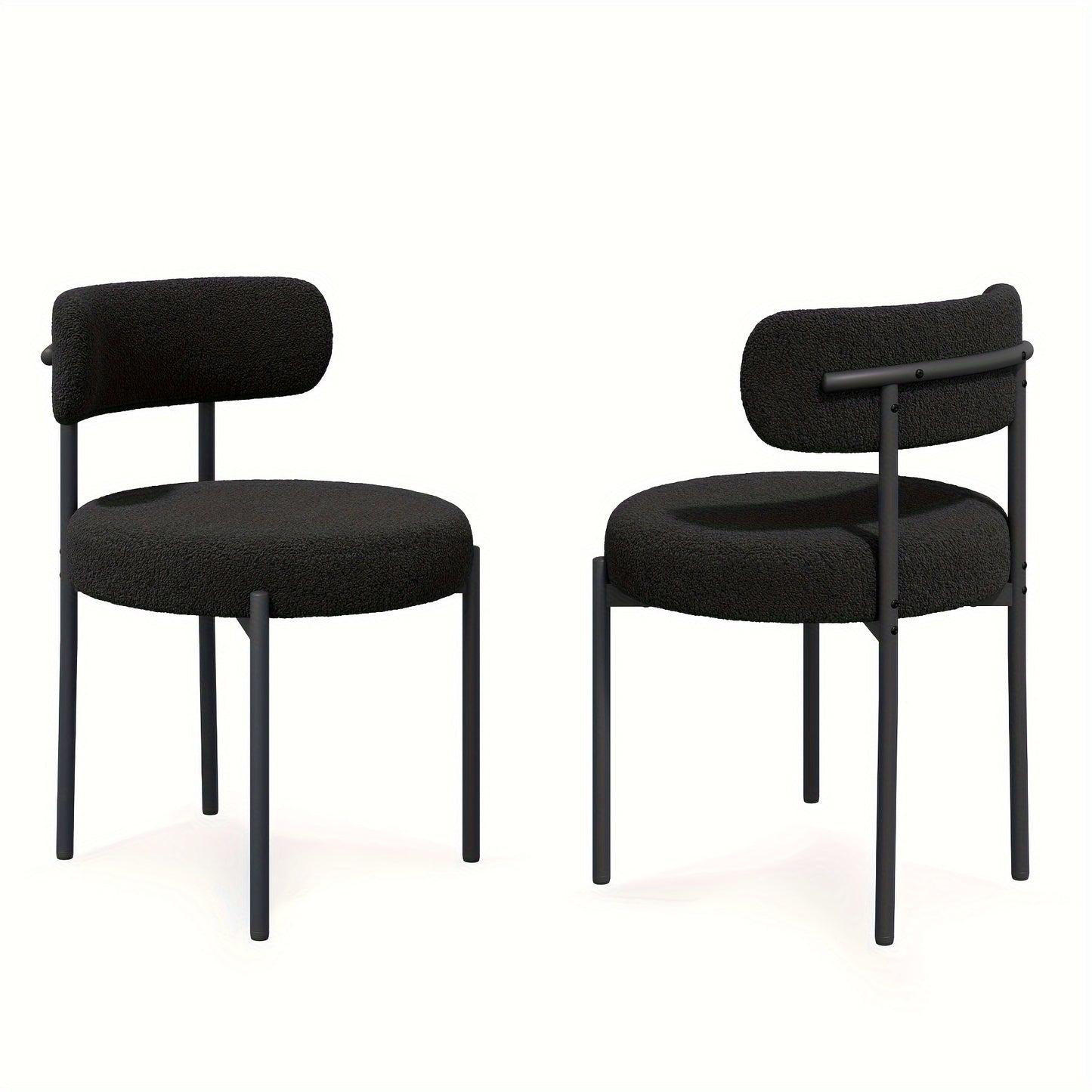 Mid-Century Modern Dining Chairs with Boucle Fabric & Thick Cushions – Rounded Back Upholstered Accent Chair with Sturdy Metal Legs for Dining Room Living Room
