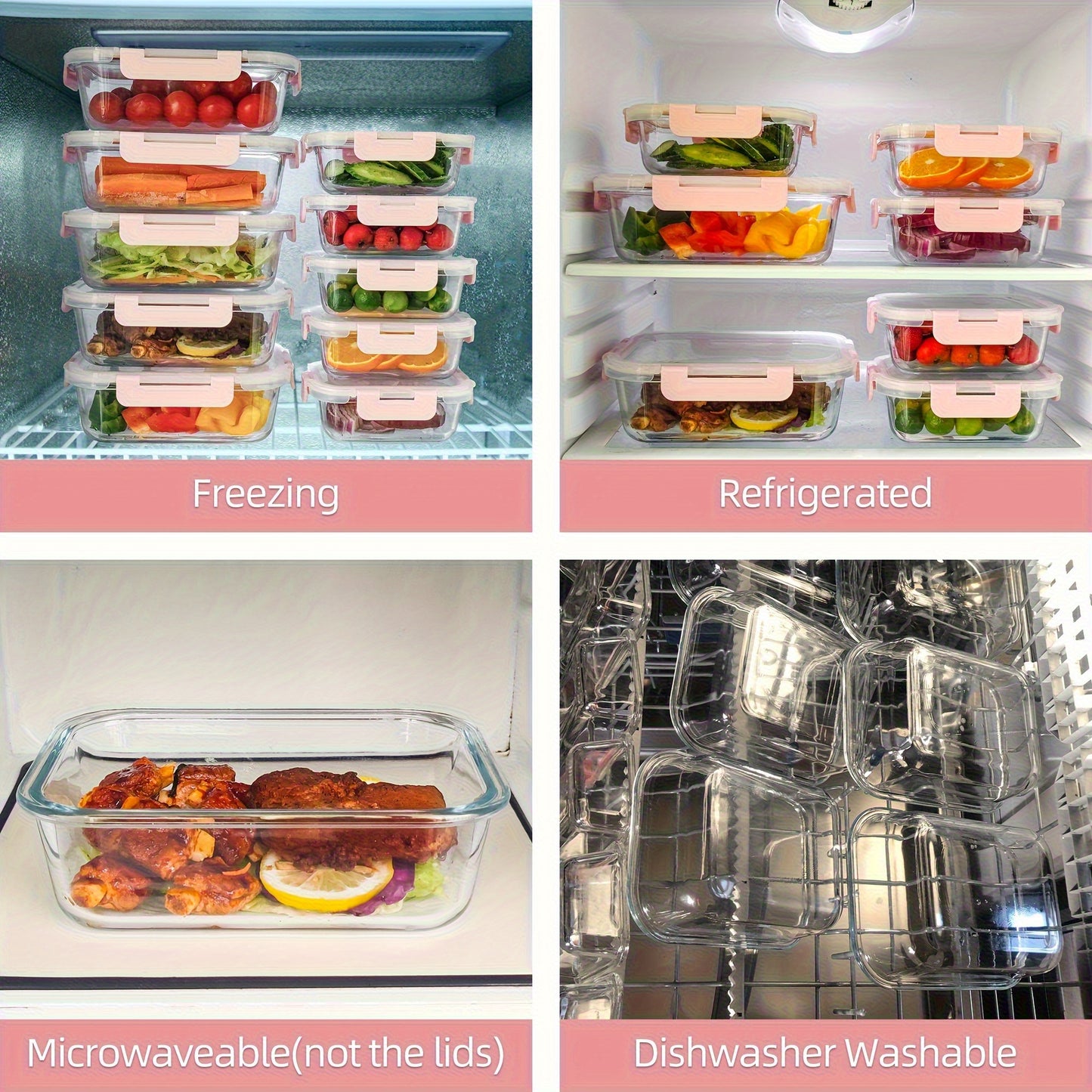 Glass Meal Prep Containers 10-Pack with Sealing Lids – Leak-Proof Food Storage Set, Dishwasher, Microwave & Fridge Safe, BPA-Free Kitchen Organizer for Lunch, Leftovers & Batch Cooking
