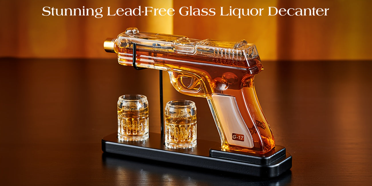 Pistol Whiskey Decanter Set with 2 Shot Glasses – Cool Gun-Shaped Liquor Dispenser for Home Bar, Unique Birthday Anniversary Father's Day Gift for Him, Husband, Men Who Have Everything