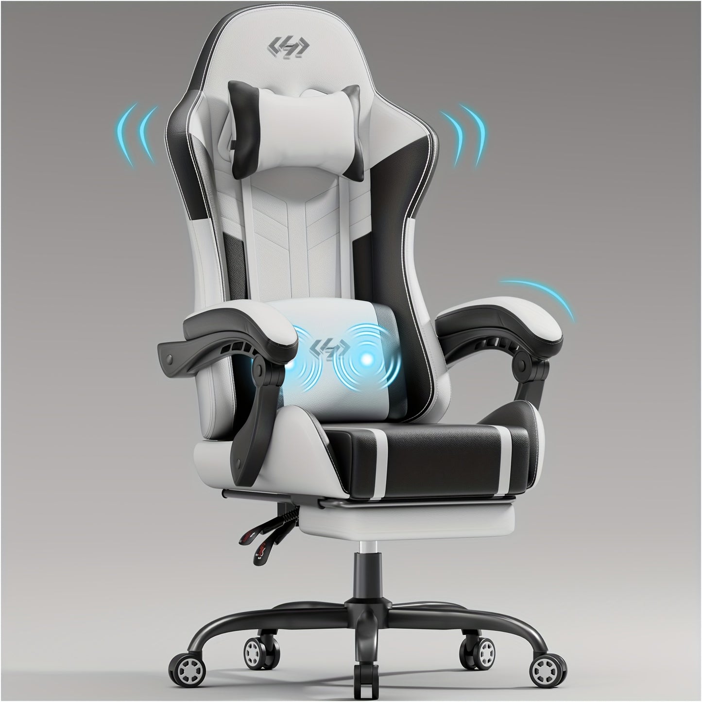 Ergonomic Gaming Chair with Pocket Spring Cushion and Massage Lumbar Support - Height Adjustable PU Leather Computer Chair, Memory Foam Headrest, Reclining Backrest, Footrest, 330 lb Capacity Canada