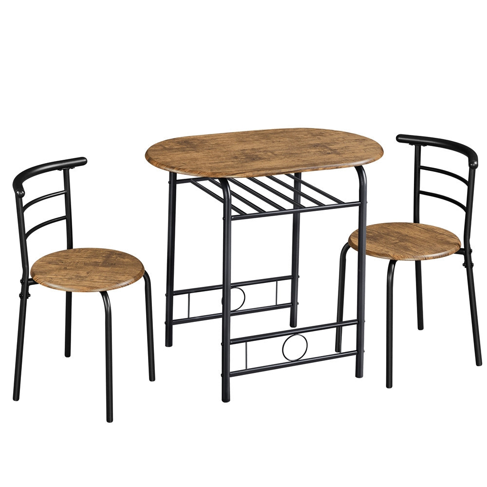 3-Piece Round Dining Table Set for 2 – Space Saving Kitchen Table & Chairs with Steel Legs, Storage Rack | Modern Compact Dining Set for Apartments, Dorm Rooms & Breakfast Nooks