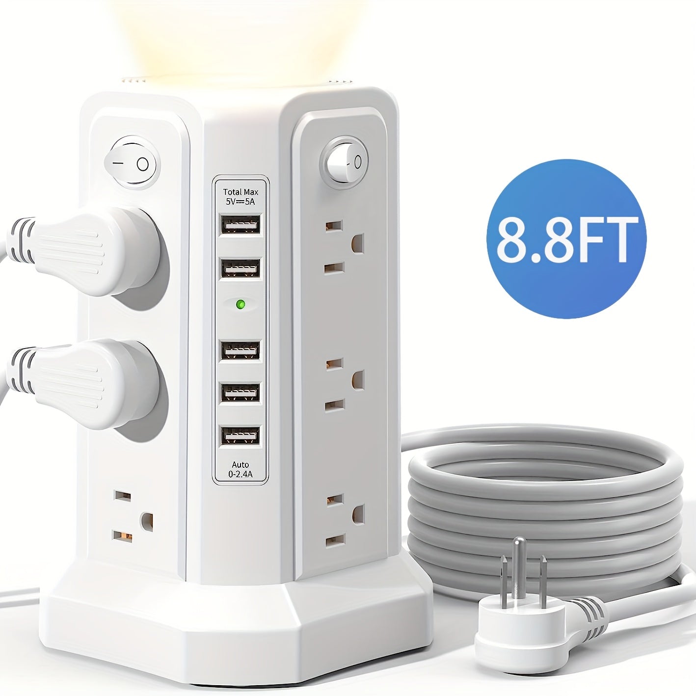 Tower Surge Protector Power Strip 17-in-1 – 8.8FT Extension Cord, 12 AC Outlets, 5 USB Ports with PD 18W USB-C, Surge Protection for Home Office Dorm & Business, Grey