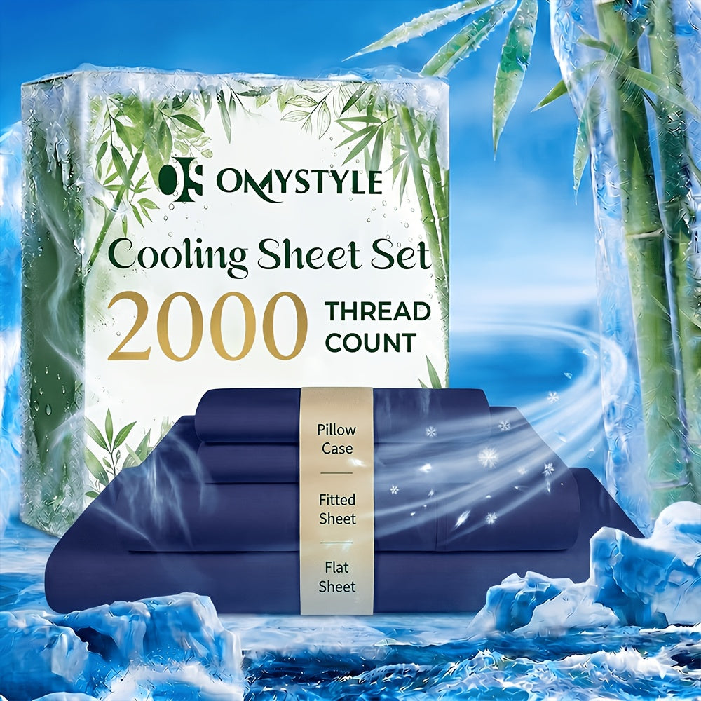 4pcs Cooling Bamboo Sheet Sets, Ultra-Soft And Breathable for Summer, with 16 Inch Deep Pocket, Ideal for Hot Sleepers, Includes Flat Sheet, Fitted Sheet And 2 Pillowcases, for Bedrooms, Guestrooms, Random Color Included