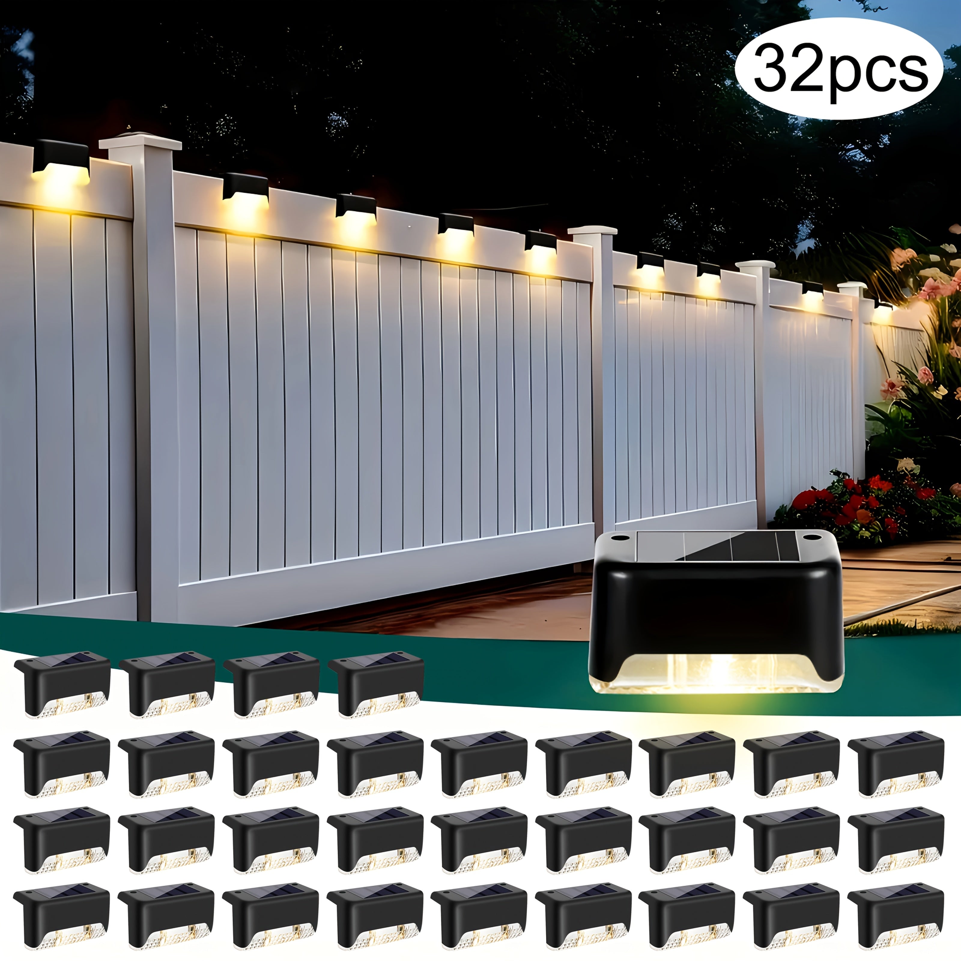 Solar Step Lights Outdoor – IP44 Waterproof LED Deck & Stair Lights, 8/16/32-Pack Warm White Solar Fence Lights for Yard, Patio & Pathway | Garden Decor for Halloween & Christmas