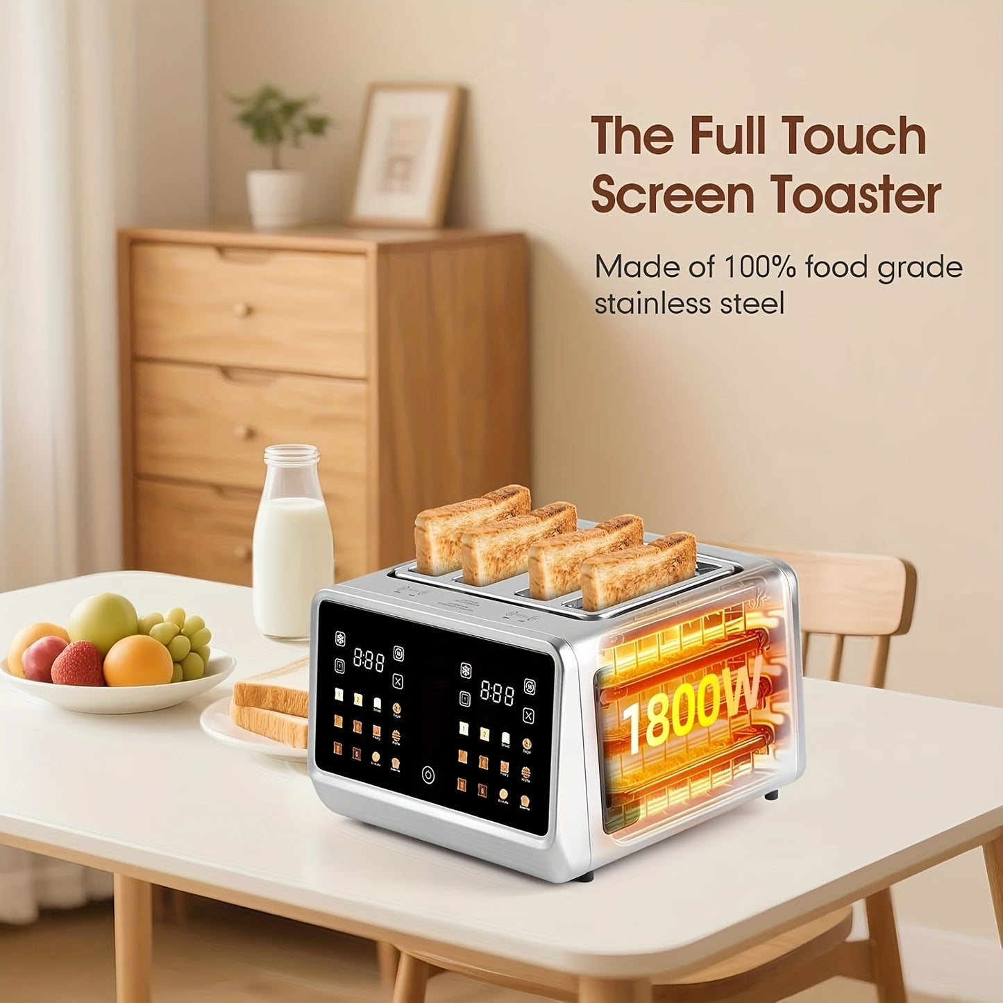 Toaster Oven 24-Slice Touch Screen with LCD Display – 6 Bread Types, 6 Browning Settings, Bagel Defrost Cancel, Stainless Steel Extra-Wide Countertop Toaster Oven for Canadian Kitchens