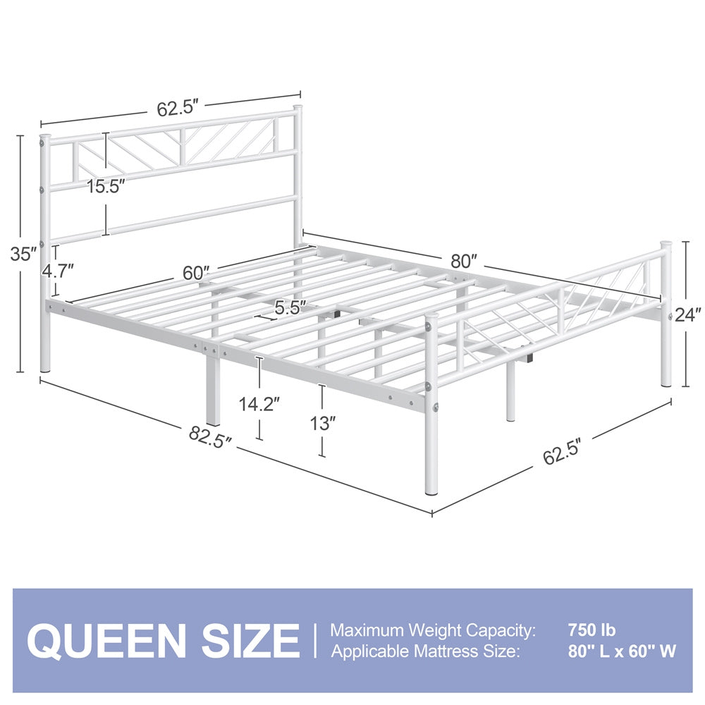 ALDEN DESIGN Bed Frame, Metal Platform Bed Frame, Minimalist Metal Platform Bed with Arrow Design Headboard and Footboard, metal bed foundation, Underbed Storage for Luggage, Shoes, Bags, No Box Spring Needed, White/Black, Twin/Full/Queen Size