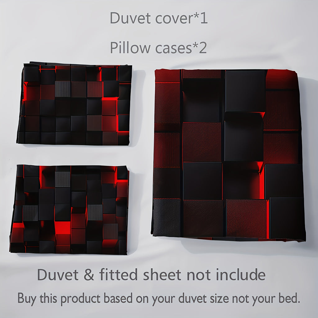 2D Flat Printing/3pcs Cool Tech Digital Printing Bedding, Suitable for All Seasons. Includes 1 Duvet Cover And 2 Pillowcases, Unfilled And Durable. with Zipper Closure, Machine Washable, Perfect for Bedroom And Guest Room Decoration., 2D Flat