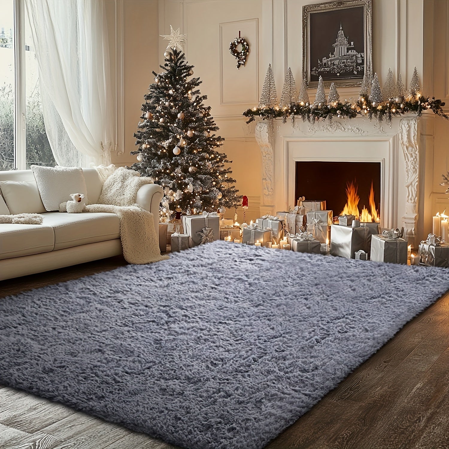 Fluffy Soft Area Rug – Luxury Non-Slip Indoor Carpet for Living Room, Bedroom & Home Decoration, Ultra-Plush Floor Rug, 7 Colours & 5 Sizes, Tie-Dye Black White Navy Blue Grey
