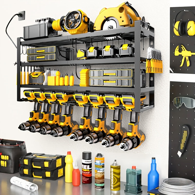 Wall Mounted Power Tool Rack, Heavy-Duty Metal Garage Tool Storage Organizer for Cordless Drills, Saws & Electric Tools, Easy Install Tool Display Holder for Garage, Workshop & Shed