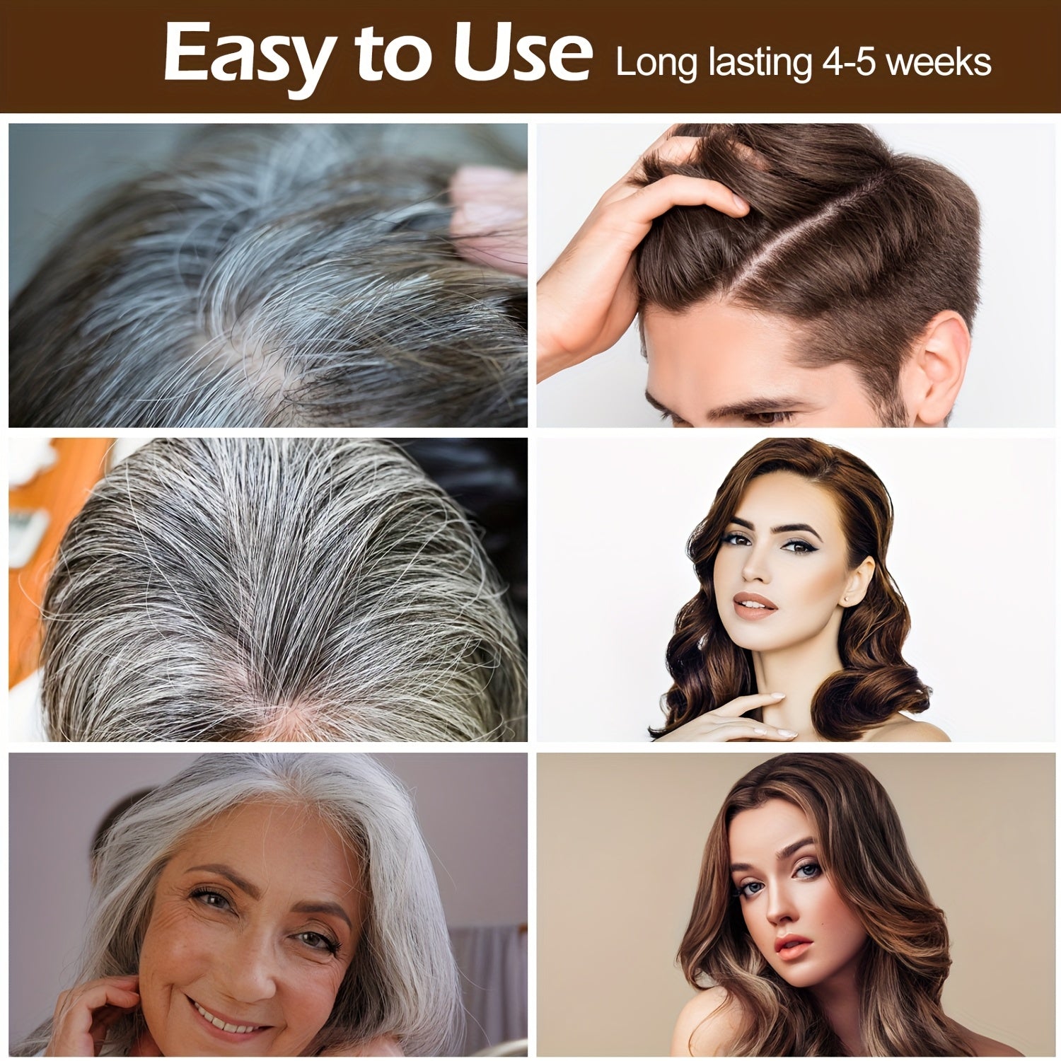 Hair Dye Shampoo for Grey Hair 3-Pack - Herbal Natural 3-in-1 Instant & Long-Lasting Gray Hair Coverage Shampoo for Men & Women, Plant Squalene Formula for All Hair Types