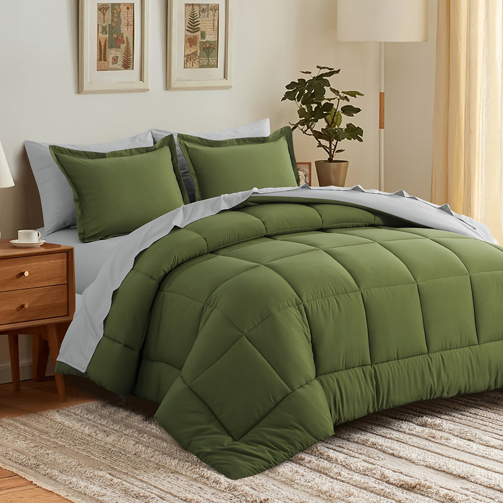 7pcs Reversible Bedding Set Soft Microfiber – Lightweight Breathable Comforter Flat Sheet Fitted Sheet & Pillowcases, All-Season Family Bedding Gift Set