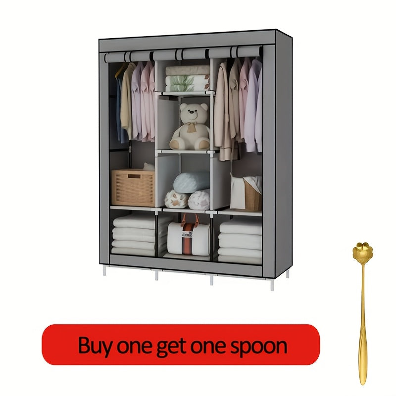 Slim Portable Wardrobe Closet with Curtain – Non-Woven Fabric, 2–6 Shelves & 2 Hanging Sections, Dustproof, Easy Assembly, Space-Saving Clothes Organizer for Bedroom & Apartment – Black & Grey