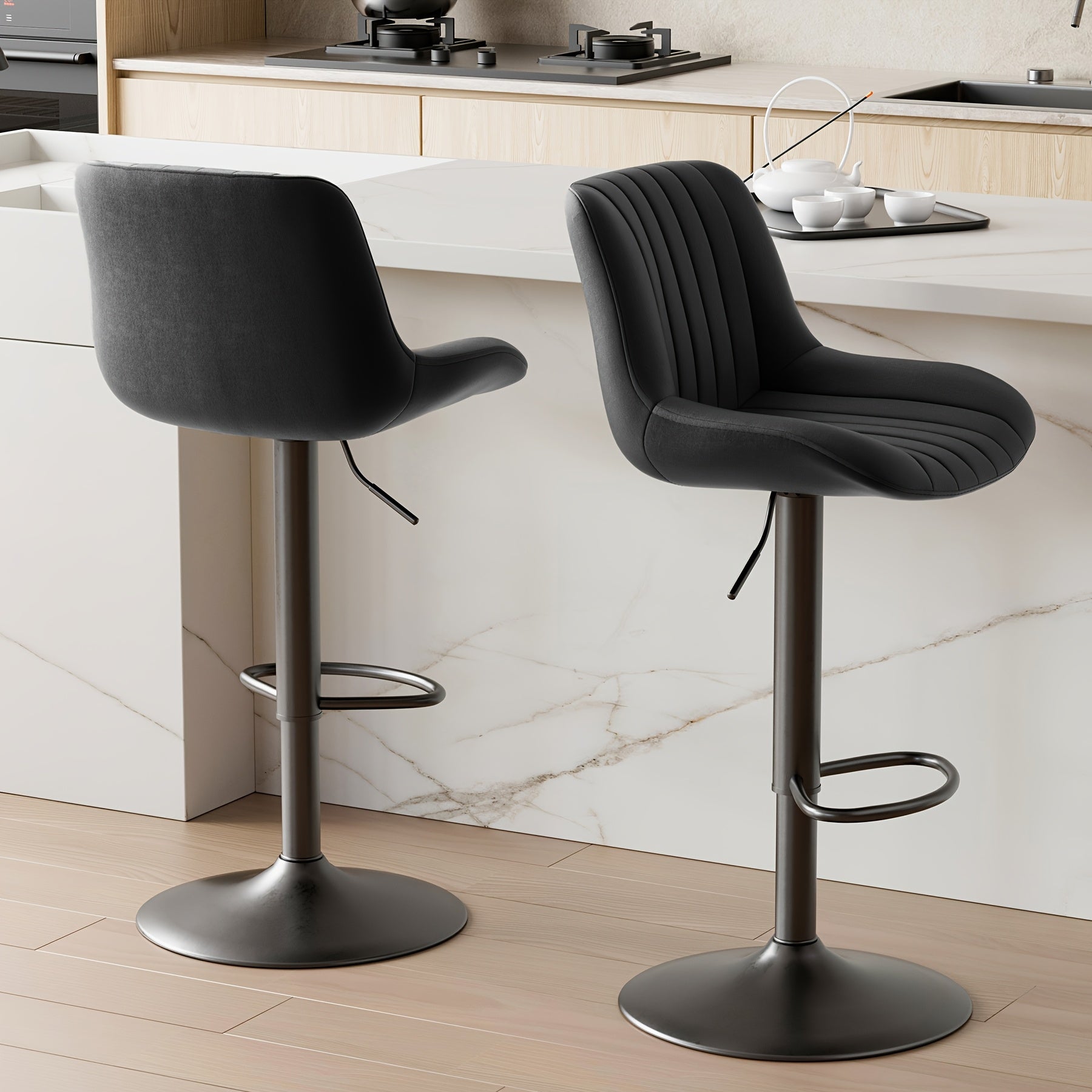 Nalupatio Bar Stools Set of 2 Adjustable Counter Height Swivel Fabric Seat with Ergonomic Back Support - Modern Kitchen Island Chairs for Home & Dining Room, Canada