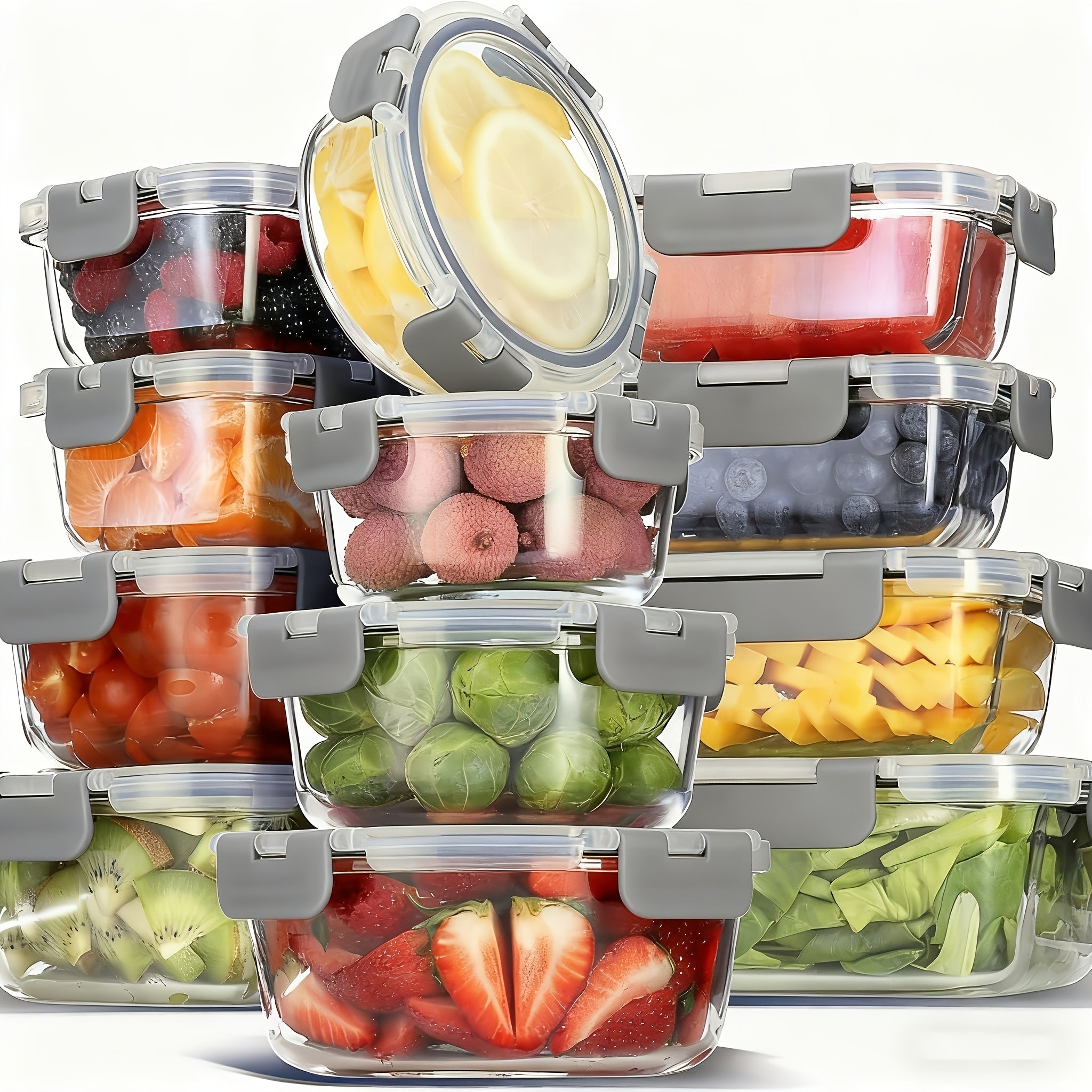 12 Piece Glass Food Storage Containers with Lids - Borosilicate Airtight Meal Prep Containers, Leak-Proof BPA-Free, Microwave Freezer Dishwasher Safe, Stackable Glass Lunch Containers