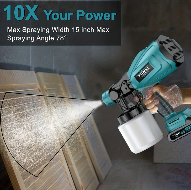 Cordless Electric Paint Spray Gun - Rechargeable Lithium Battery HVLP Sprayer for Home Walls, Furniture, Cabinets, Fences & Doors - Wireless High-Voltage Airless Painting Tool, Easy to Clean